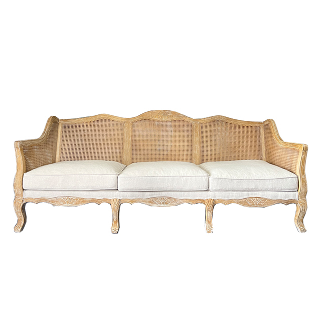 Top Sell Living Room Furniture 3 Seater Rattan Wooden Classic Outdoor Lounge Sofa For Wedding Furniture