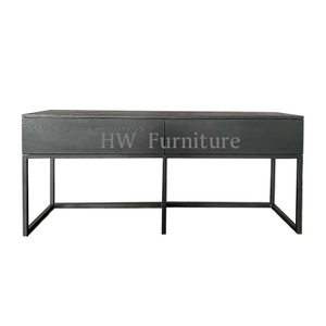 Black Solid Wood Side Table With Iron Feet