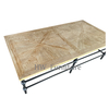 Wooden Coffee Table With Solid Wood Floral Tabletop And Stainless Steel Base