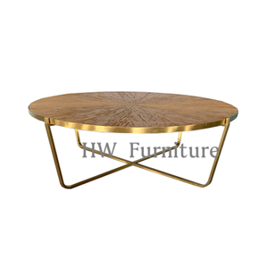 Living Room Furniture Metal Stainless Steel Base Wood Top Round Reclaimed ELM Coffee Tables