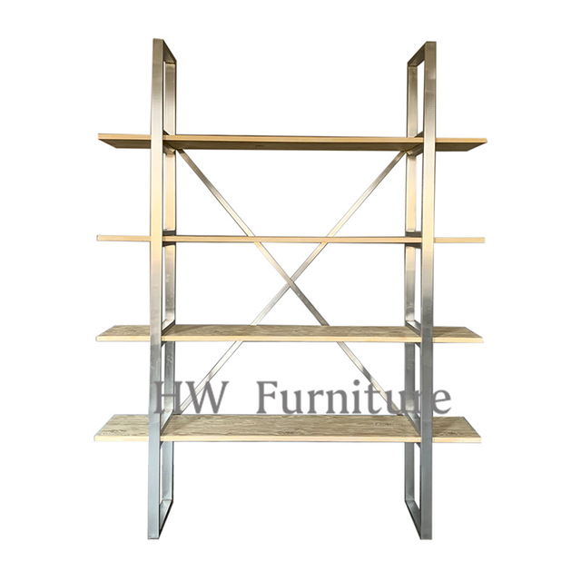 Hot Sale Wedding Furniture Wooden Bar Back Reclaimed Wood With Metal Book Shelf