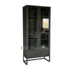 Solid Wood Glass Black Bar Cabinet With Iron Feet 