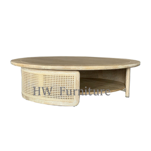 French Farmhouse Style Provincial Home Living Room Rattan Wooden Round Low Coffee Table