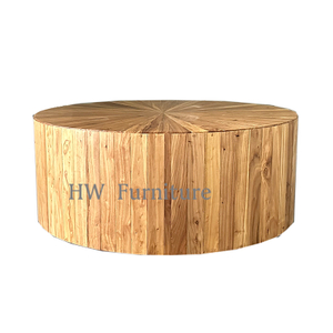 Modern Design High Quality Reeded Herring Bone Style Wooden Round Coffee Table Solid Wood Low Dining Table Wedding Furniture