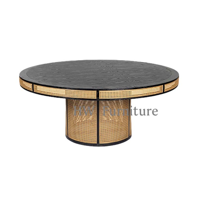 New Style Round Dining Table With Rattan Base For Home & Wedding Furniture Use