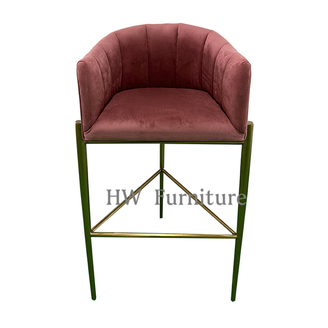 Pink Velvet Cushion With Stainless Steel Base Bar Chair For Wedding Furniture