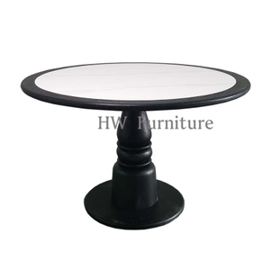 Home Furniture Round Solid Wood Base With Marble Surface Dining Table