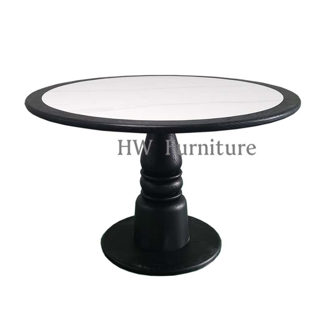 Home Furniture Round Solid Wood Base With Marble Surface Dining Table