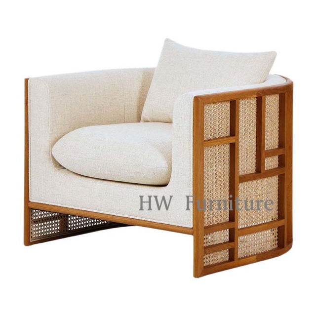Home Furniture Fabric Arm Chairs With Wooden Rattan Frame/Lounge Chairs For Wedding Furniture