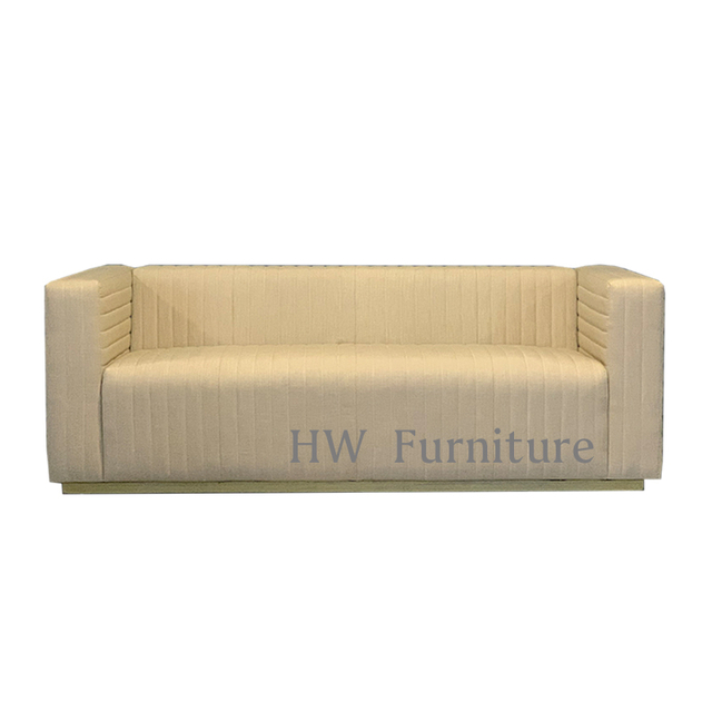 Wooden Base Beige Velvet Lounge Sofa