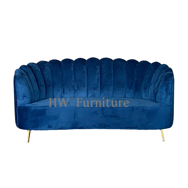 Dark Blue Velvet Lounge Sofa With Stainless Steel Legs For Living Room Furniture