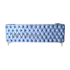 3 seats Blue Velvet Lounge Sofa With Golden Stainless Steel Legs