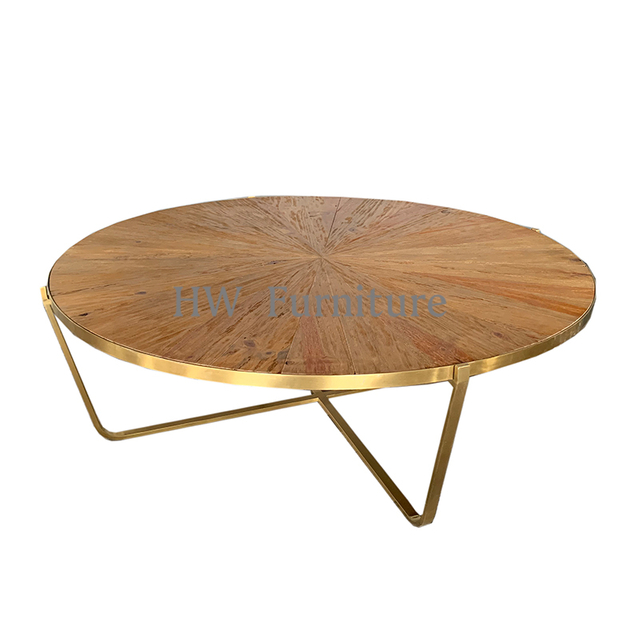 Wooden Coffee Table With Solid Wood Tabletop And Metal Base