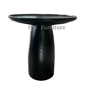 Black Solid Wood Round Coffee Table