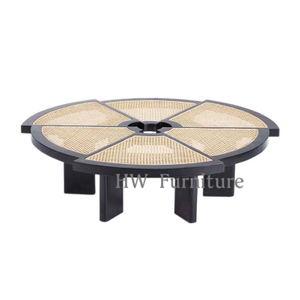 Round Wooden Coffee Table with Rattan Top/Low Table For Home & Wedding Furniture Use