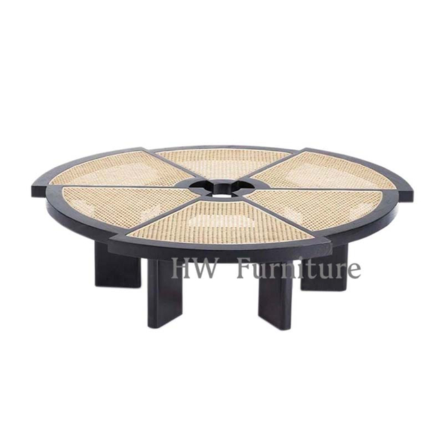 Round Wooden Coffee Table with Rattan Top/Low Table For Home & Wedding Furniture Use