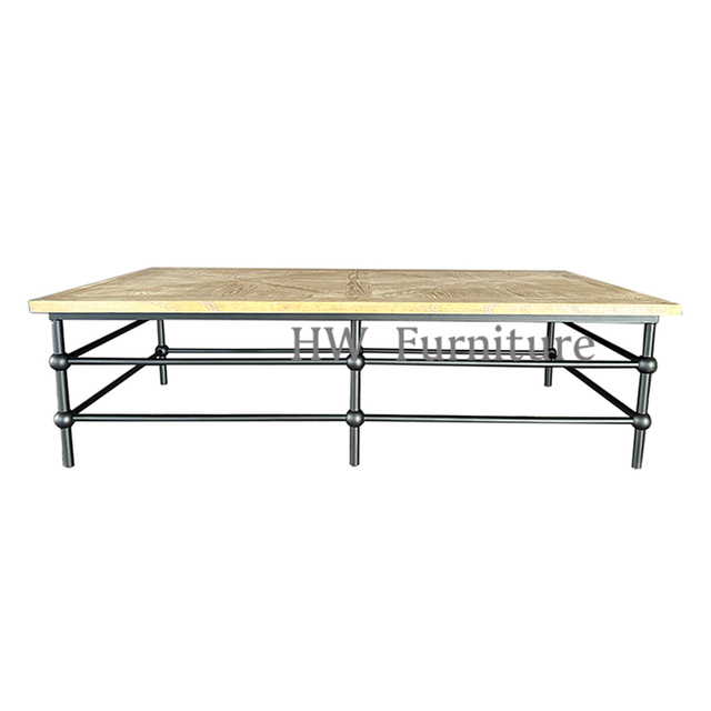 Wooden Coffee Table With Solid Wood Floral Tabletop And Stainless Steel Base