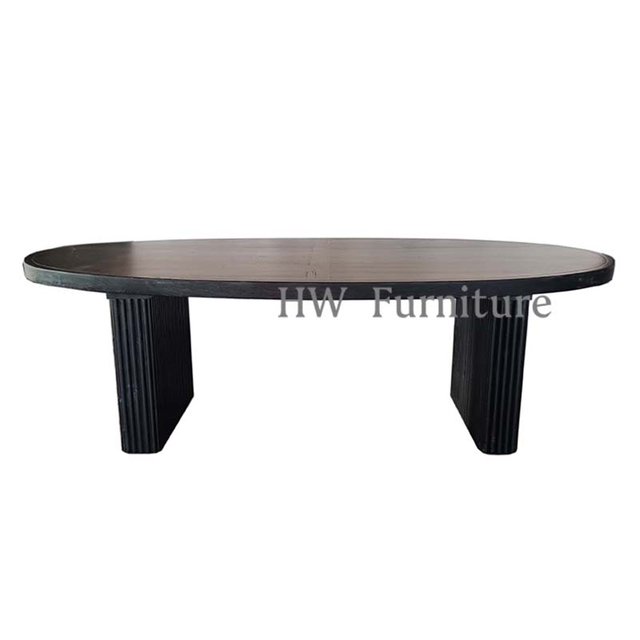 Home Furniture Black Oval Solid Wood Dining Table