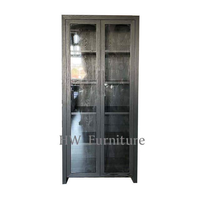 Factory Supply Decorative Solid Wood Glass Home Black Bar Cabinet For Living Room