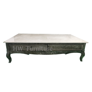 Black Solid Wood Coffee Table With Marble