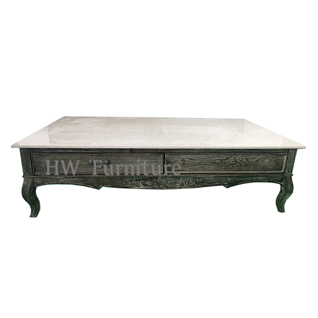 Black Solid Wood Coffee Table With Marble