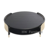 Round Black Wooden Coffee Table With Rattan For Home & Wedding Furniture Use