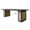 Black Rectangle Solid Wood Dining Table With Rattan For Dining Room & Wedding Furniture Use