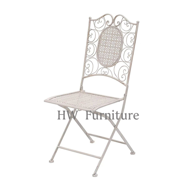 White Foldable Iron Dining Chair For Outdoor & Wedding Furniture Use