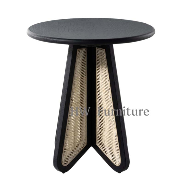 Round Black Wooden Bar Table/Tall Table With Rattan For Home & Wedding Events Use