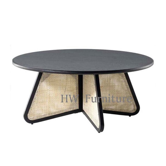 Soild Wood Round Coffee Table Low Table With Wooden Rattan Legs For Home & Wedding Events Use