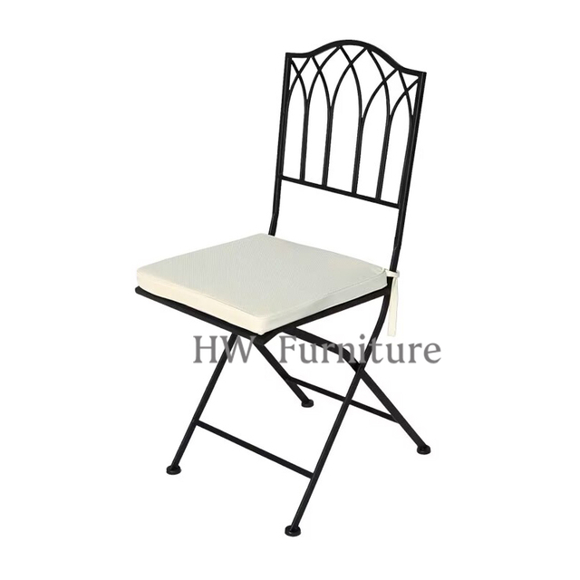 Black Iron Dining Chair With Fabric Cushion For Outdoor & Wedding Furniture Use