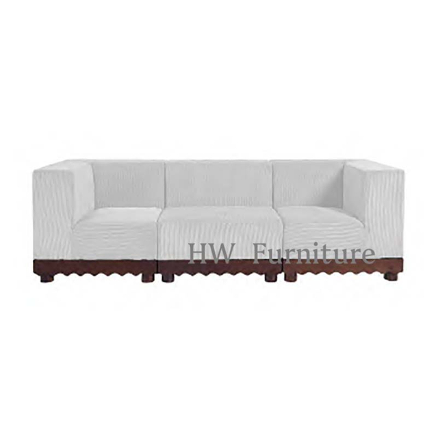 3-Seater Linen Sectional Sofa Chair With Wooden Base/Lounge Sofa For Living & Wedding Events Use