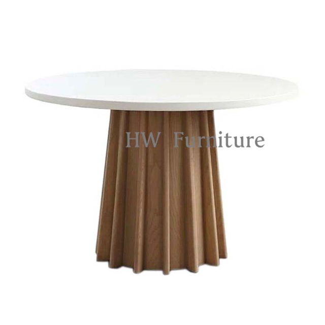 Round Wooden Dining Table With Marble Surface For Dining Room & Wedding Events Use