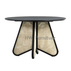 Black Round Solid Wood Dining Table With Rattan Base For Dining Room & Wedding Furniture Use