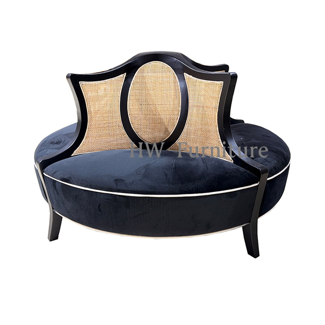 Velvet Round Combination Sofa with Rattan Back for Home Furniture & Wedding Furniture Use